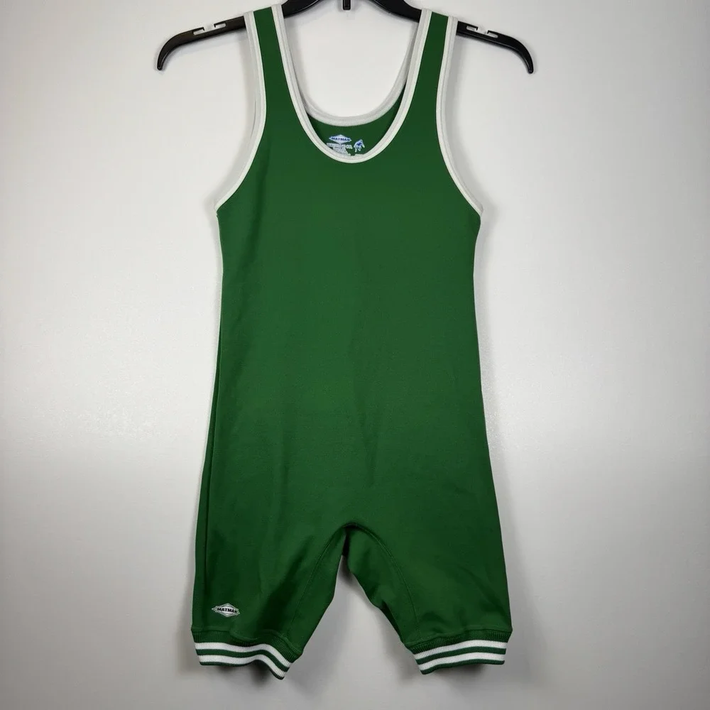 Matman Wrestling Singlet Green White Trim Athletic One Piece Adult‎ XS